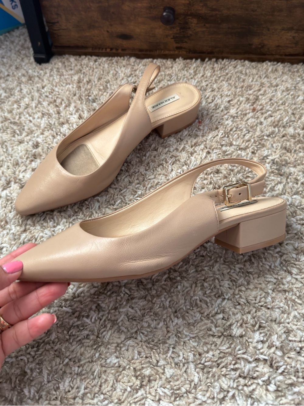 Alex Marie Beige Slingback Block Heel Mules